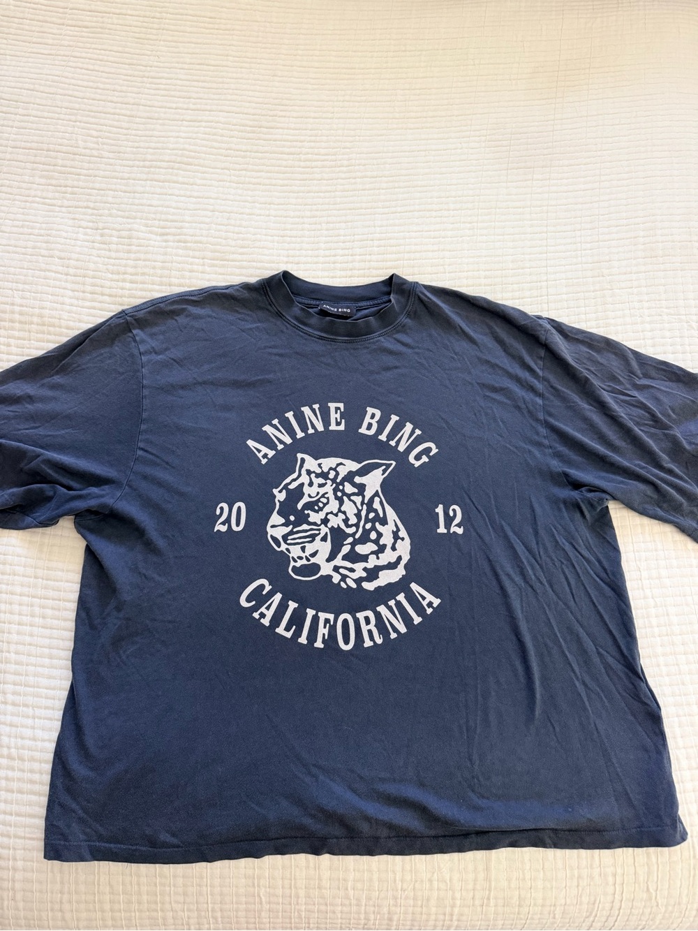 Anine Bing Washed Charcoal Collegiate Leopard Avi Tee - Picture 2 of 6
